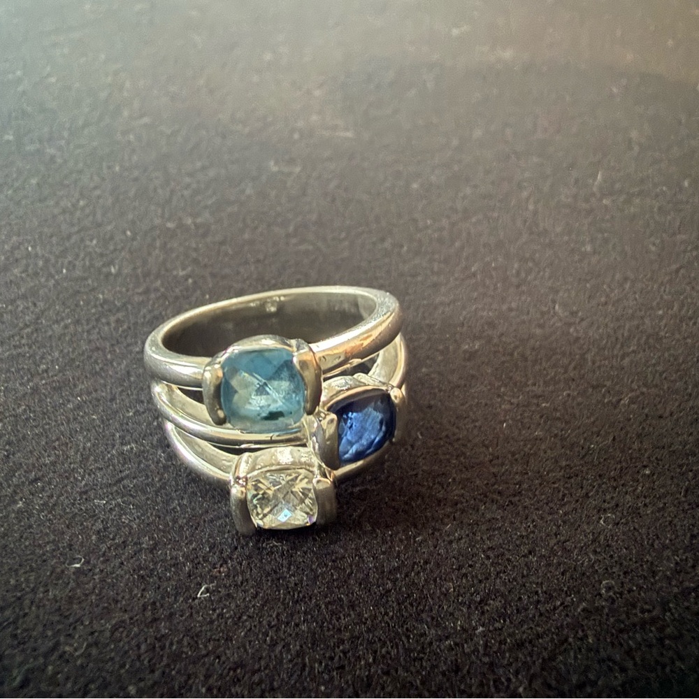 Lia Sophia Silver Ring with Blue and Clear Stones
